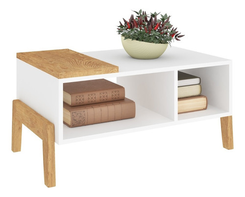 Mesa De Living Centro Combinada Con Patas En Mdp Madera Color Blanco