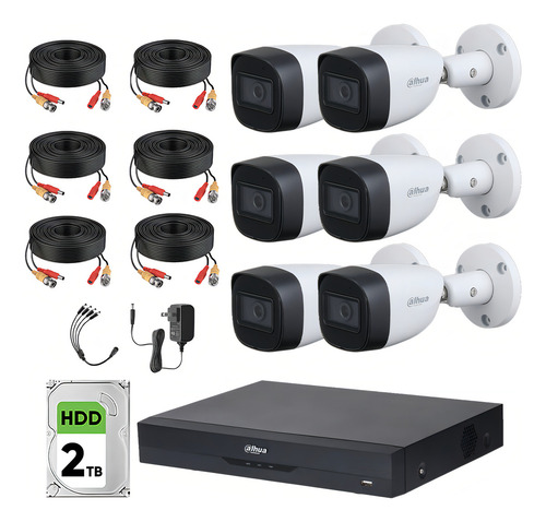 Kit Videovigilancia Cronos 6 Cámaras Dahua Metálicas Bala HFW1500CM-A 5MP Con Audio + Hdd 2Tb + Cables + Accesorios - Kit Cctv KITXVR5104HS4KLI3-6CCC2TB (dvr Dahua XVR5108HS Circuito Cerrado)