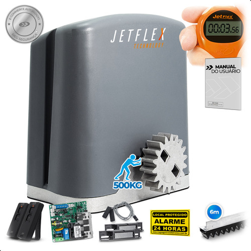 Kit Motor Portão Eletrônico Desliz 350kg 6 Contr Jetflex 6mt