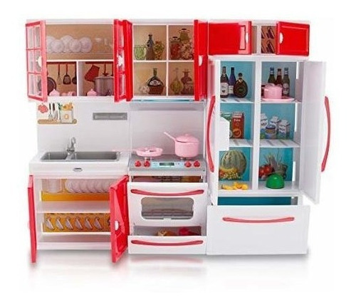 Gourmet Red Doll Modern Kitchen Mini Toy Playset Con Lu...