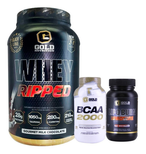 Whey Ripped + Lipo Burn + Bcaa 2000. Combo Gold Nutrition. Outlet