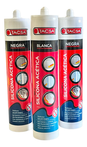 Silicona Acética Tacsa Transparente, Blanco, Negro 280ml X48