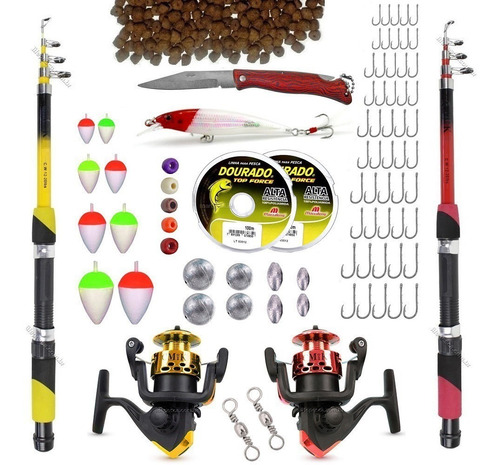 Kit Pesca C/ 2 Varas Telescópicas E 2 Molinetes+ Acessórios
