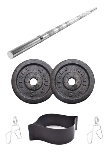 Kit Sport Maniac Barra Maciza 1,50mts, Discos Fundición 10kg