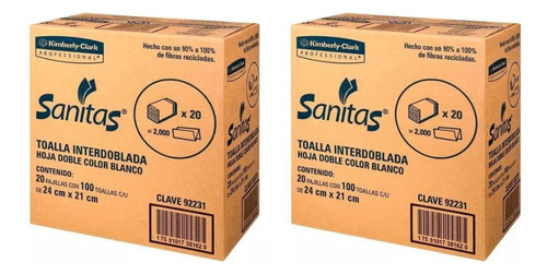 Toalla Interdoblada Sanita Kimberly 2 Cajas C/20 Paq 100 Hjs