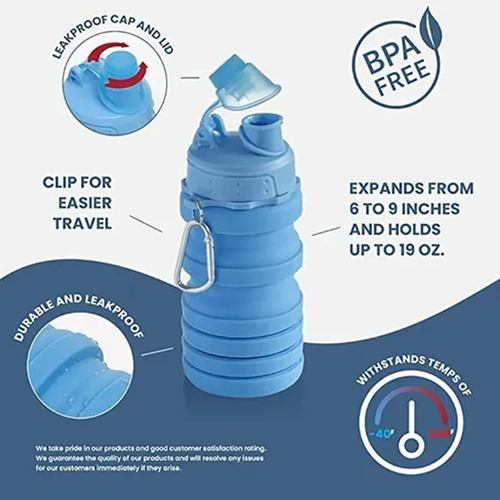 Imagen 3 de 7 de Botella Plegable De Silicona Deportiva Portátil Libre Bpa