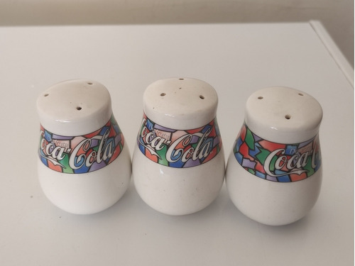 3 Saleros Y Pimenteros Coca Cola De Porcelana