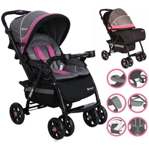 Coche Cuna Para Bebe 3 Pocisiones De Reclinado Ebaby Yodie Color Rosa Color del chasis Rosado