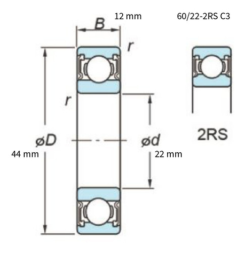 Rodamiento Balero De Bolas 60/22-2rs C3 22x44x12 Koyo