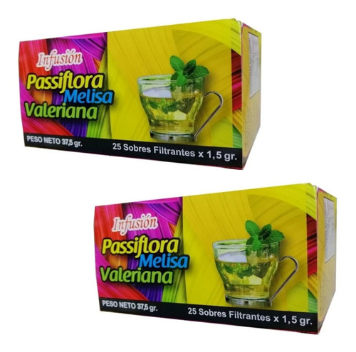 2 Passiflora Melisa Valeriana Te Filtrante 25 Bolsitas C/u 