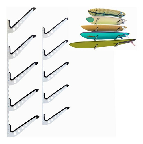 5 Board Surf Rack Adjustable Wall Mount For Surfboard, ...