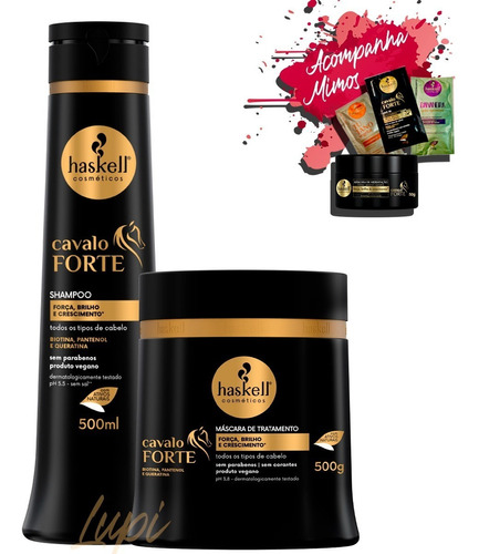  Kit Haskell Cavalo Forte Shampoo 500ml Máscara 500g + Brind