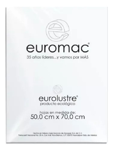 25 Hojas Papel Lustre Lustrina Euromac 50cm X 70cm Colores Color Blanco Liso