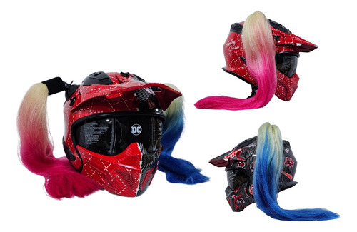 Casco Moto Abatible Modular Kov DC Comics Rock O Harley Quinn Rojo y Negro brillante Talla S 55 56 cm