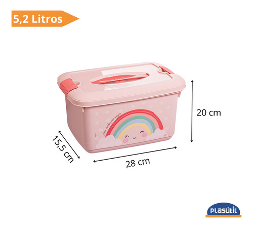 Kit 7 Peças Higiene Caixa Organizadora Algodão Bebe Plasútil Cor Arco Iris
