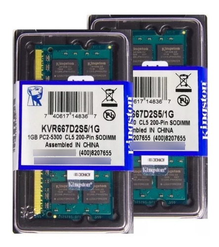Memória Kingston Ddr2 1gb 667 Mhz Notebook 1.8v 01 Unidade