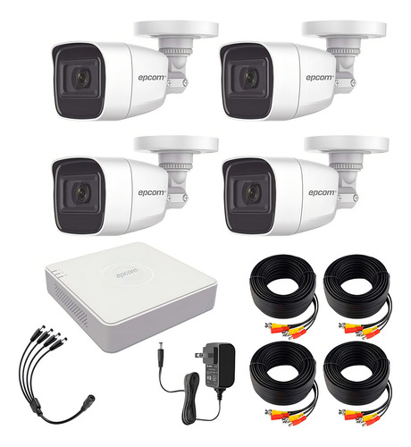 Epcom Kit De Camaras De Seguridad Exterior Video Vigilancia Turbohd Con Microfono Integrado Modelo B8-mic-plus 2mp Cctv Cámaras Bala Metalicas Con Cables Para Audio Por Coaxitron De 18 Mts.
