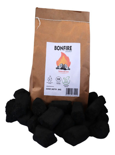 Briquetas De Carbón De Coco 3 Kg, 5 Bolsas Bonfire Coconut