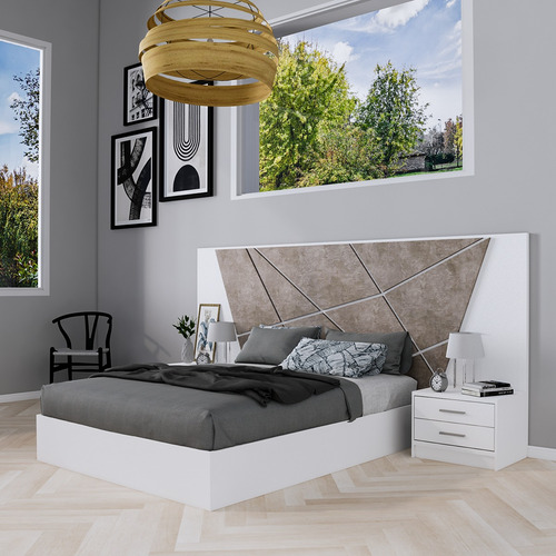 Respaldo Sommier Cabecera Mesas De Luz Dormitorio 2 Plazas Color Gris