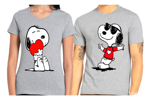 Poleras Duo Algodón Pareja Día Enamorados Snoopy Corazon 70