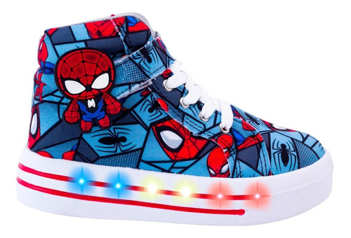 Tenis Niño Spider Superhéroe Araña Bota Luces Leds 2026-sr