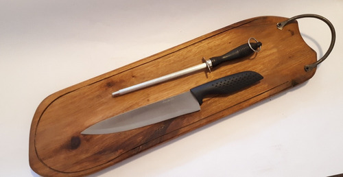 Set Asado De 3pzas , Tabla Grande 55cm ,cuchillo Y Chaira 