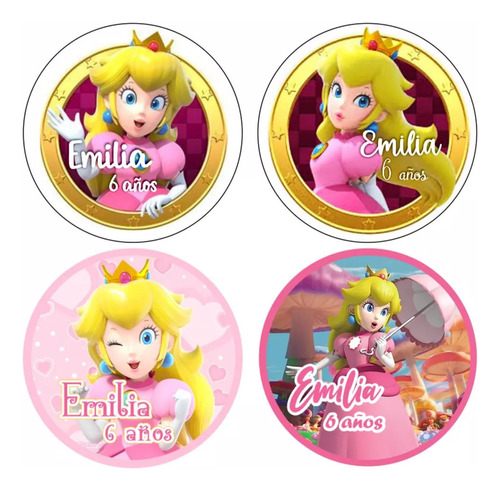 Stickers Etiqueta Personalizada Candy Cumples Peach Mario