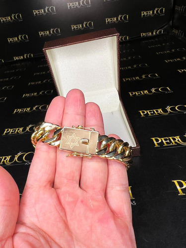 Pulseira Elos Duplos 40 Gramas Ouro 18k 750 Estrela De Davi