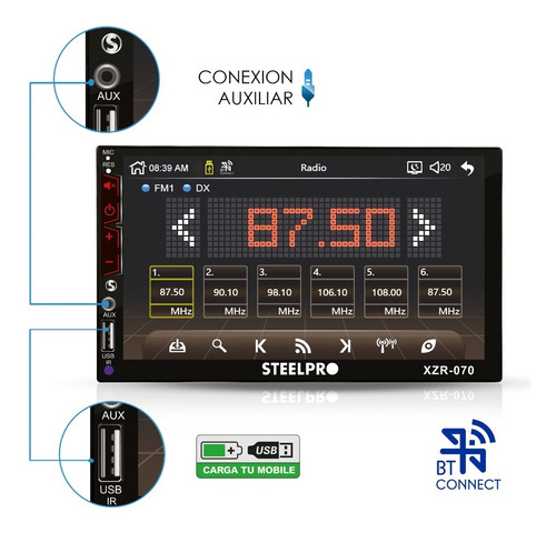 Imagen 3 de 10 de Kit Autoestéreo Bluetooth Steelpro + Bocinas 6.5 Soundstream