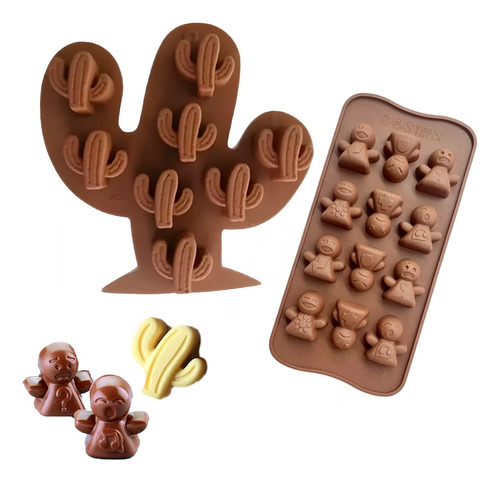 Set X2 Moldes Silicona Emoji Y Cactus Reposteria Apto Resina