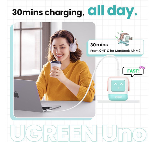 Ugreen Robot C361 Cargador Carga Rapida Usb C 65w Pink Blue