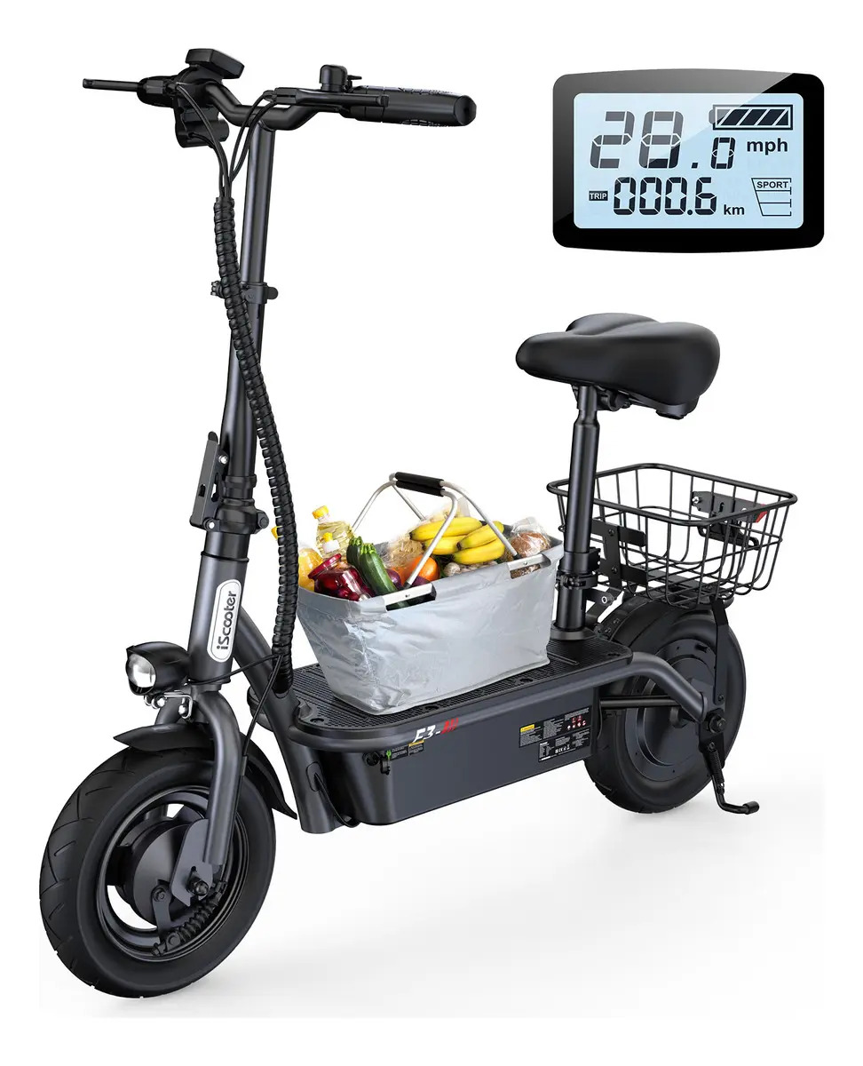Scooter Eléctrico Patin Plegable F3 Para Adultos Con Asiento Motor 1000w Velocidad Máxima 45km/h Eléctrico Patín Con La Cesta Batería 13ah Patin Electrico