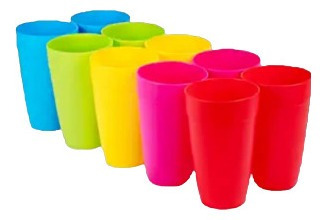   Vasos Plásticos Colores Surtidos 350 Ml. Docena. 