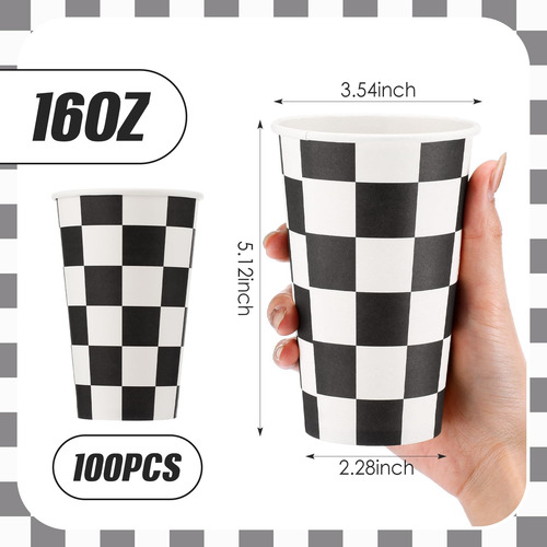 Layhit 100 Piezas Vasos Desechables A Cuadros De 16 Oz Tazas