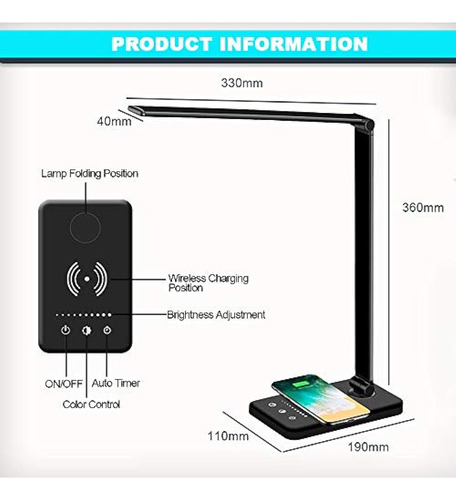 Lámpara De Escritorio Led Con Cargador Inalámbrico, Puerto D