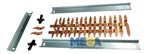Kit Barramento Completo Bifásico 100a P/32 Circuitos Din Cor Cobre