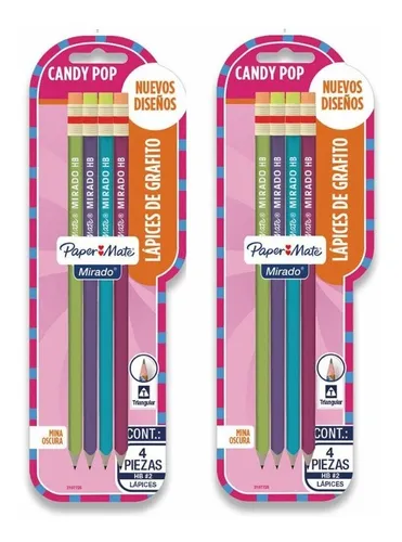 8 Lapiz Negro Triangular Con Goma Paper Mate Candy Pop 
