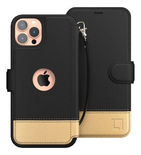 Funda Lupa Billetera iPhone 12/12 Pro Negro/dorado