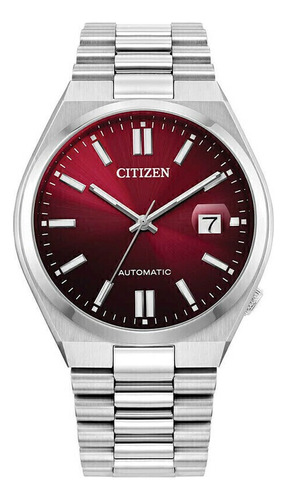 Reloj Citizen Nj015056w Hombre Automatico Acero Inox Rojo Malla Plateado Bisel Plateado
