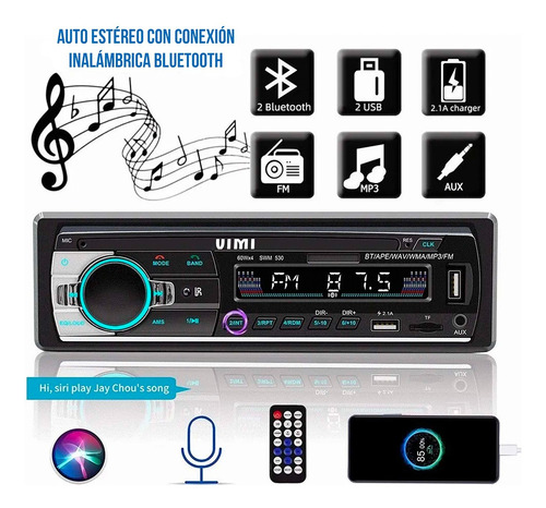Auto Estéreo Asistente Voz 2 Bluetooth 2 Usb Carga Rápida Fm