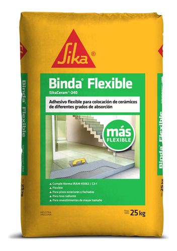 Adhesivo Cerámicas Sika Binda Flexible, Bolsa 25 Kg Exterior