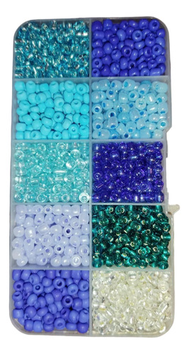 2.400 Mostacillas De Vidrio En Diversos Tonos De Azul