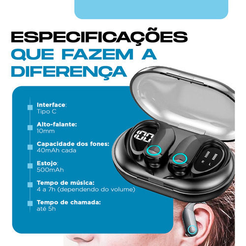 Fone De Ouvido Bluetooth Sem Fio Tws Esportivo Compatível Com iPhone Samsung Xiaomi Lenovo Motorola Xt80 Lp75 Celular Android Ios Academia Caminhada Tipo Gancho Casenn