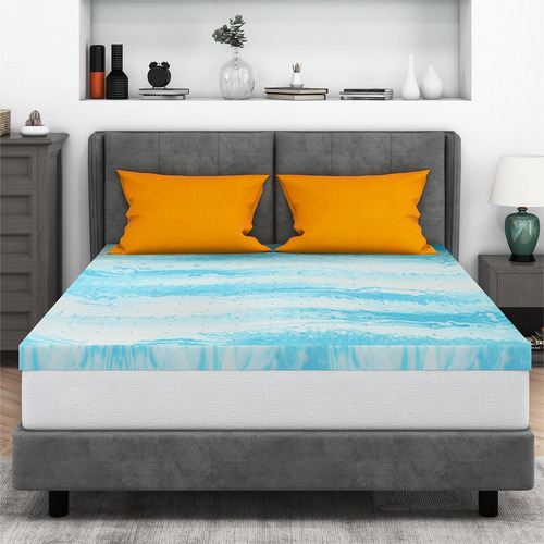 Cubrecolchón Queen De Espuma Viscoelástica De Gel 3 Azul