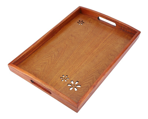 Bandeja De Té Rectangular De Madera Maciza Con Forma De Flor