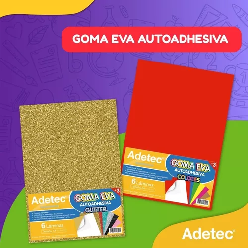 Set de Goma Eva Autoadhesiva Glitter 6 laminas Adetec – Librería Javiera