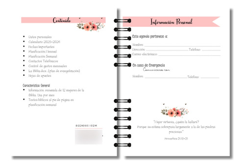 Agenda Personalizada Cristiana Mujer, Rosado, Floral Coral Claro Levántate Y Resplandece...