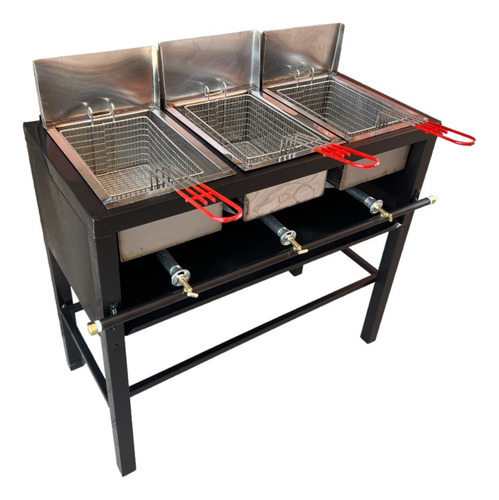 Parrilla Reforzada Con 3 Freidoras Para Papas