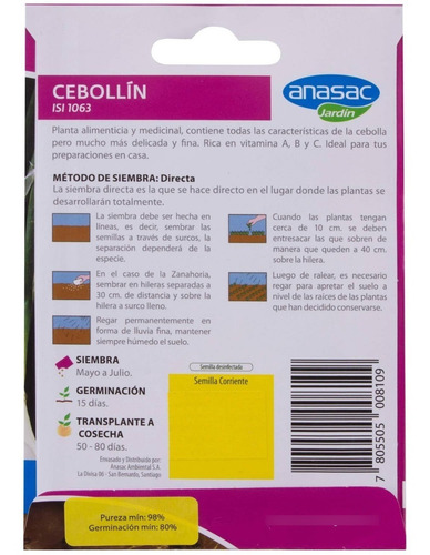 Semilla De Hortaliza Cebollin 1 Gramos Afj