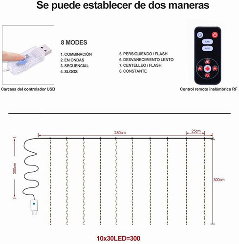 Cortina De Luces Impermeable Para Fiestas, , 3x3 M 300led